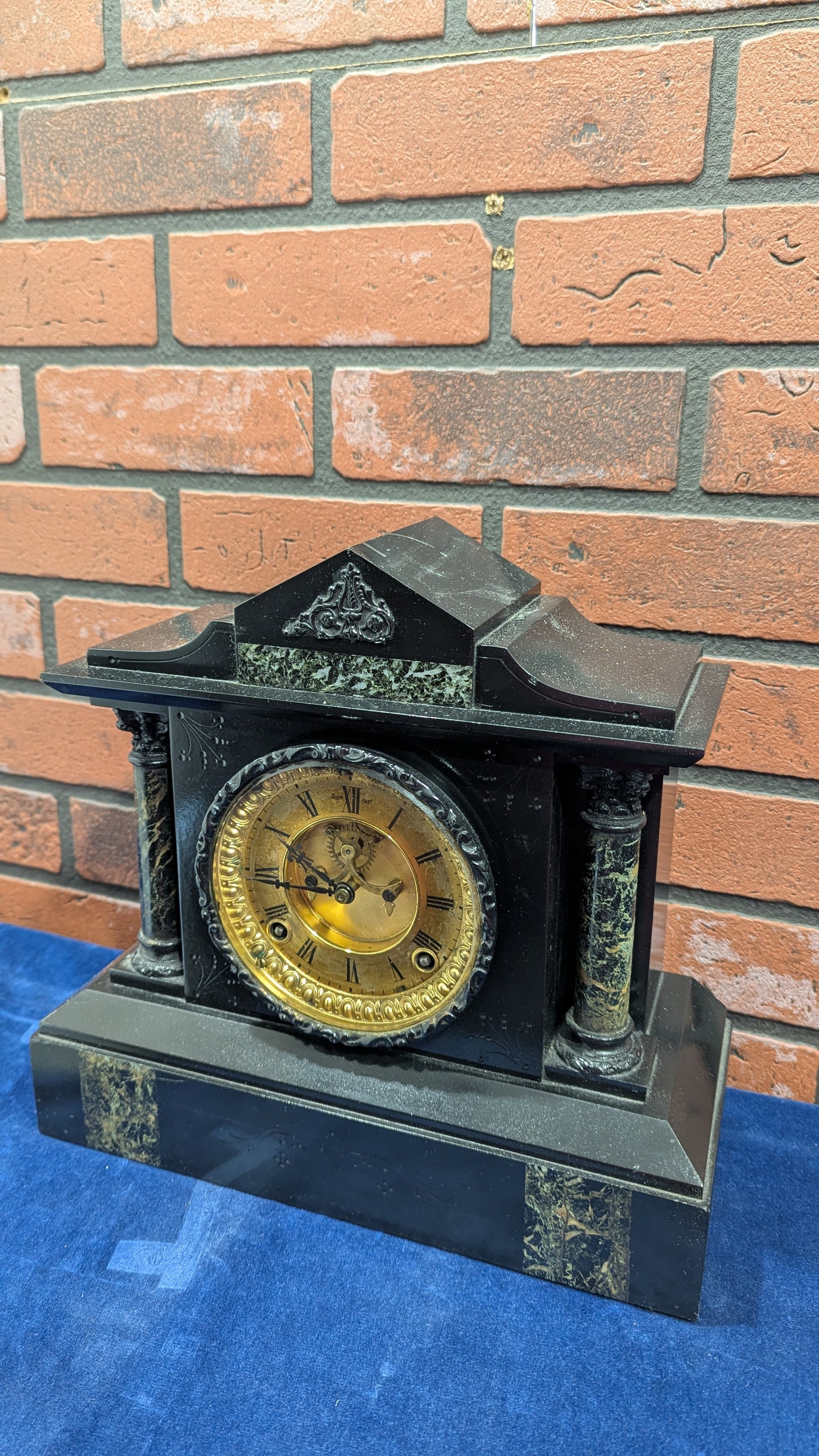 Antique American Marble Mantle Clock with Open Escapement – 8-Day Movement