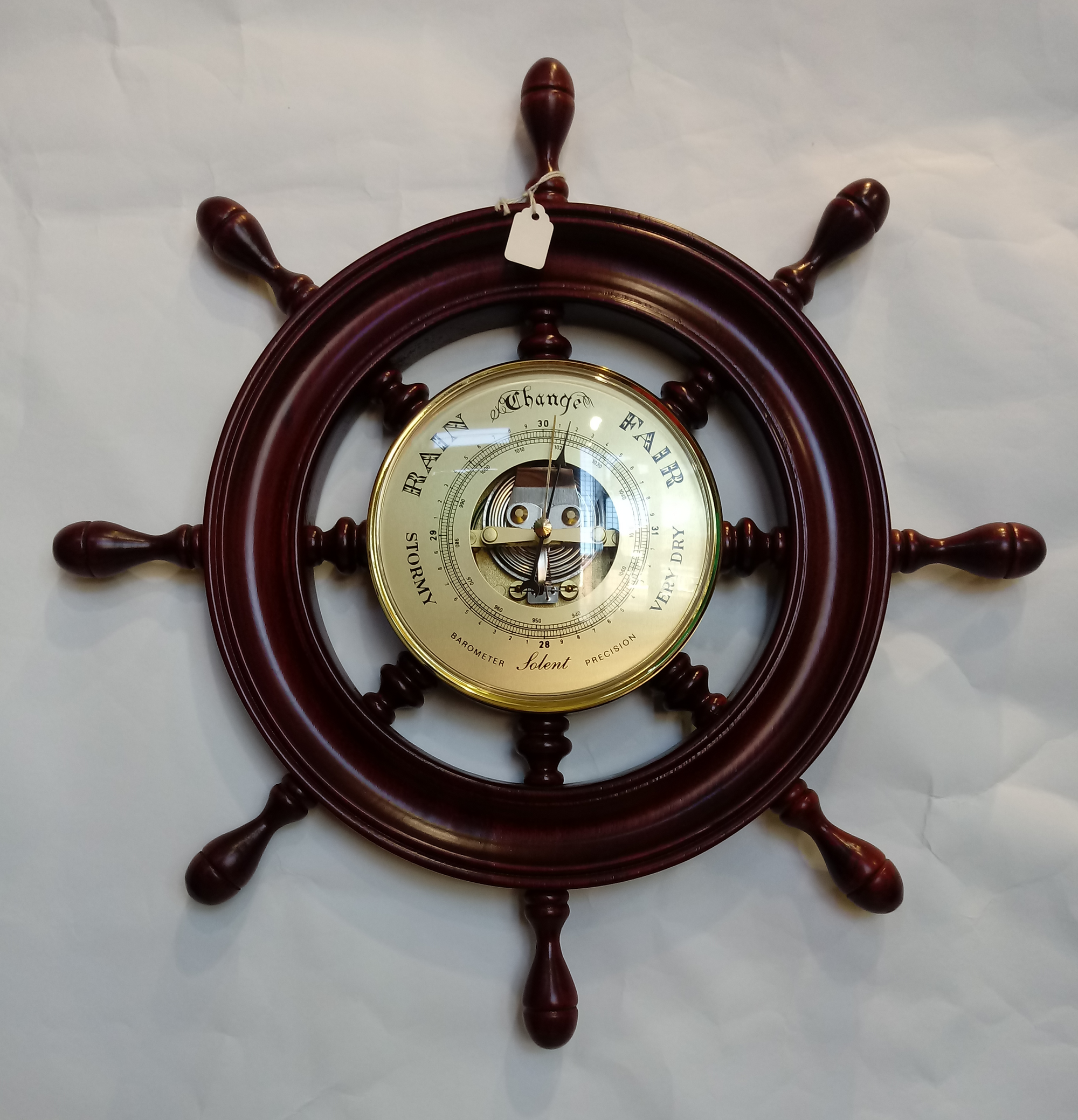 Solent Ship's Wheel Aneroid Barometer | Barometer | Clock 