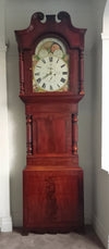 SH Flame Mahogany Grandfather Clock, WIGAN Painted Dial
