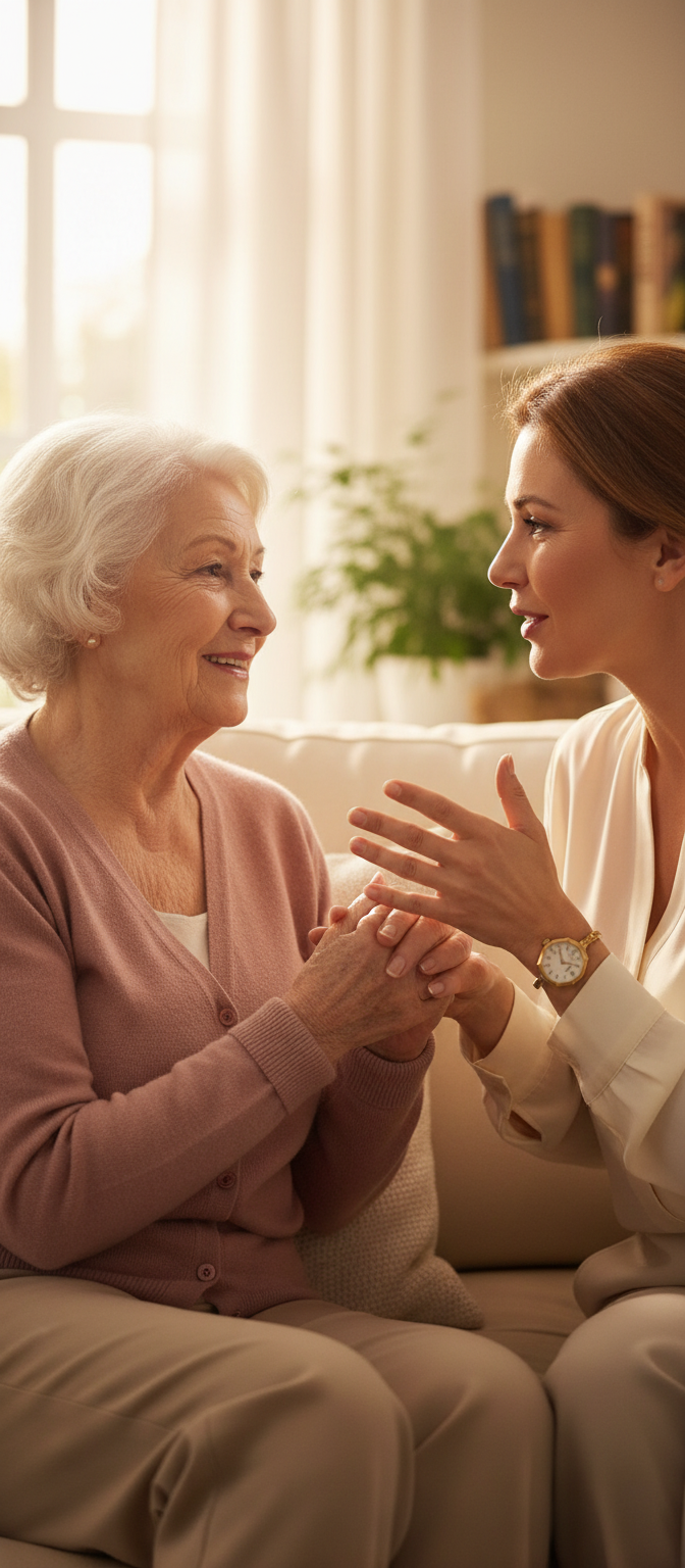 Gold wristwatch on display with a brand label in the background