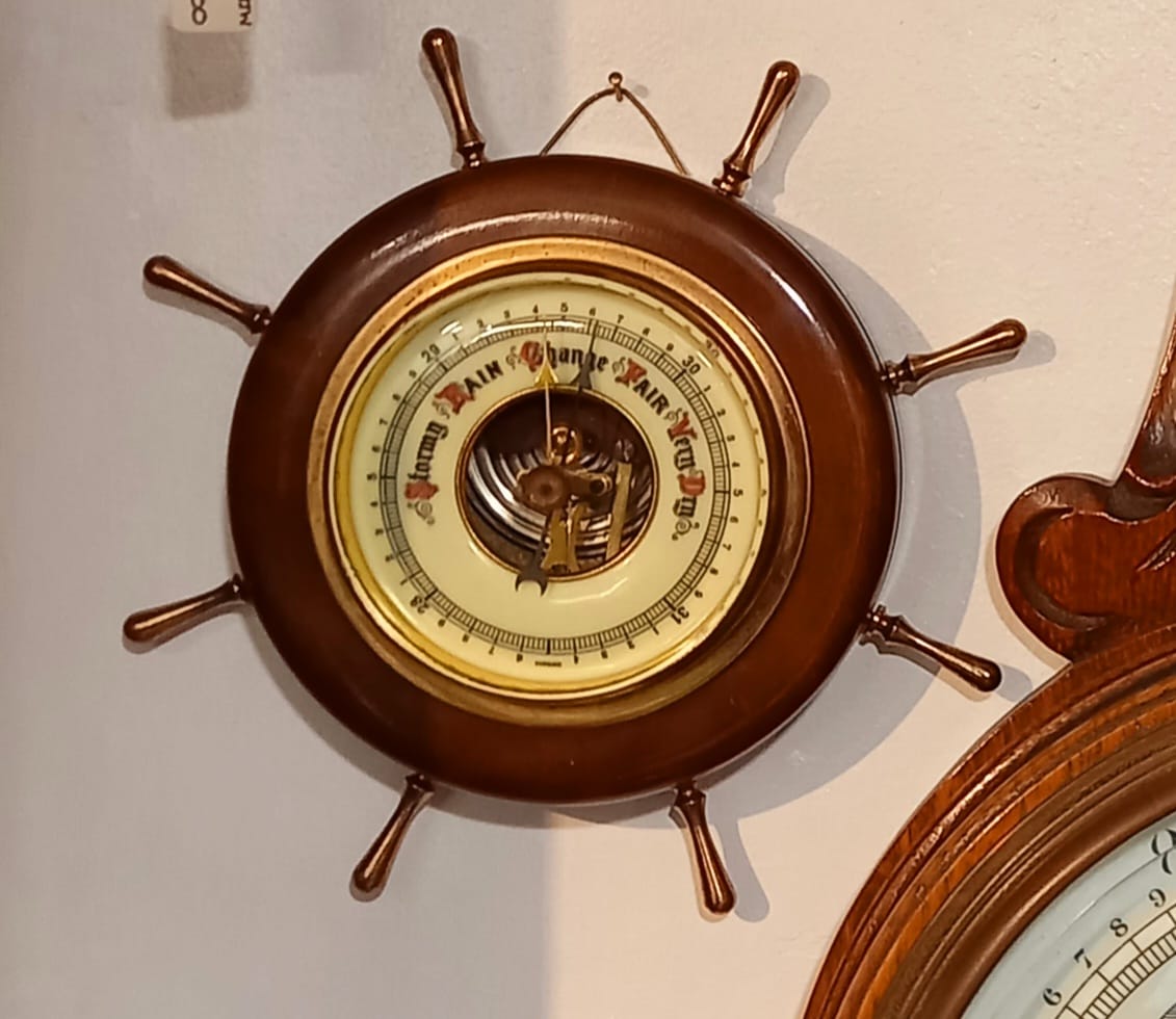 Antique Oak Ships Wheel Barometer