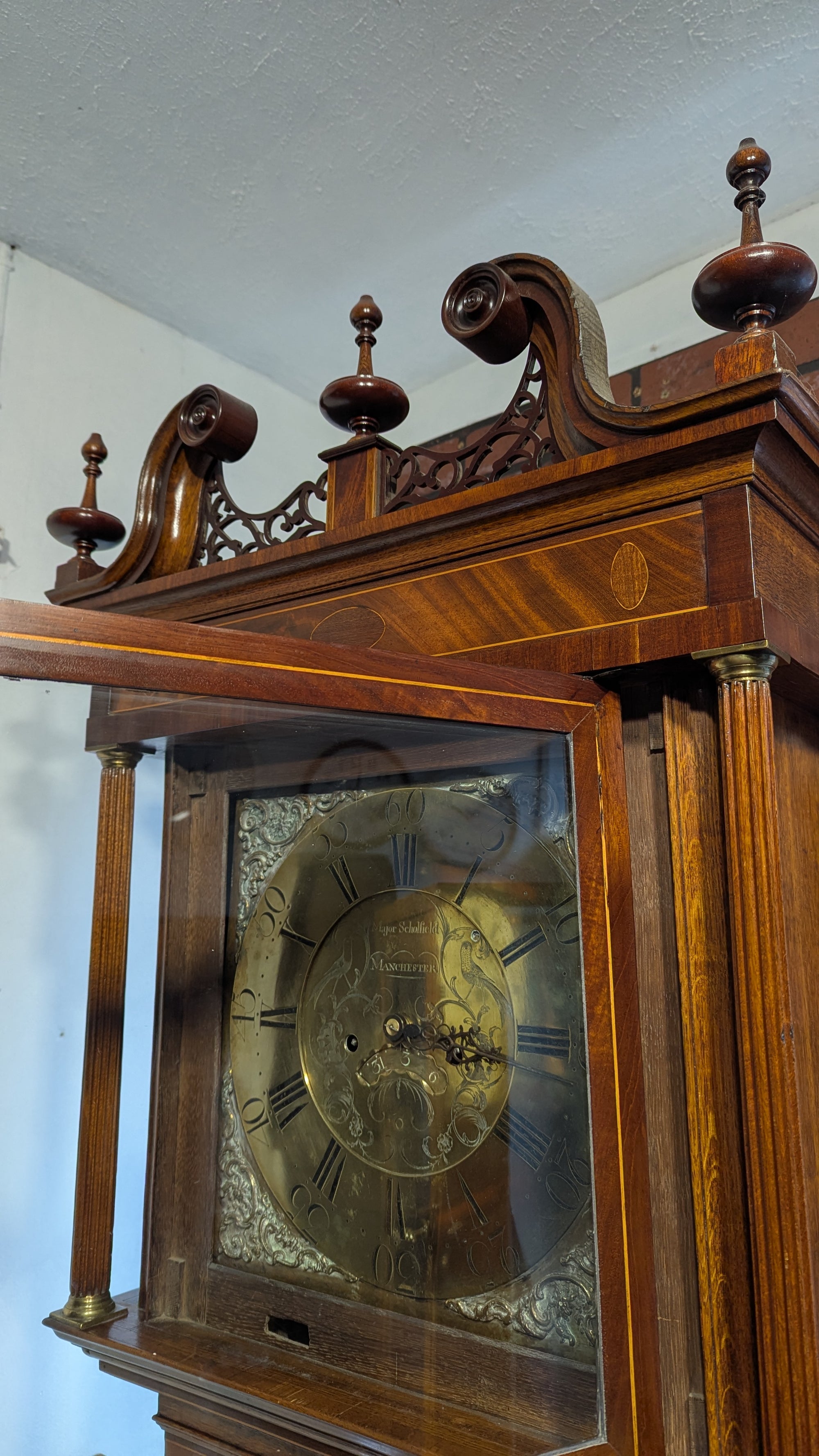 SH Antique Brass Dial Grandfather Clock