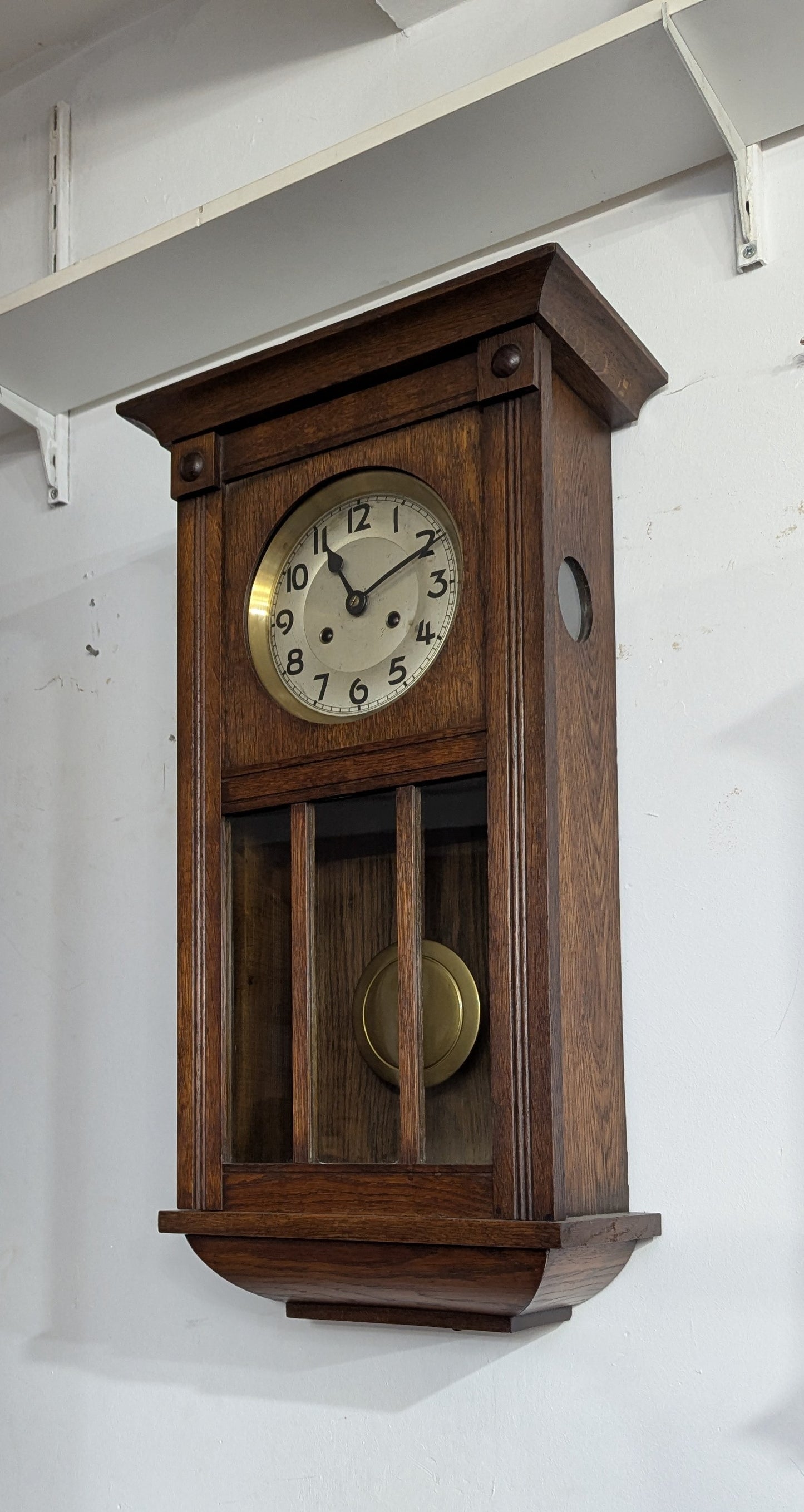 Antique Edwardian Oak Wall Clock - German Strike Movement