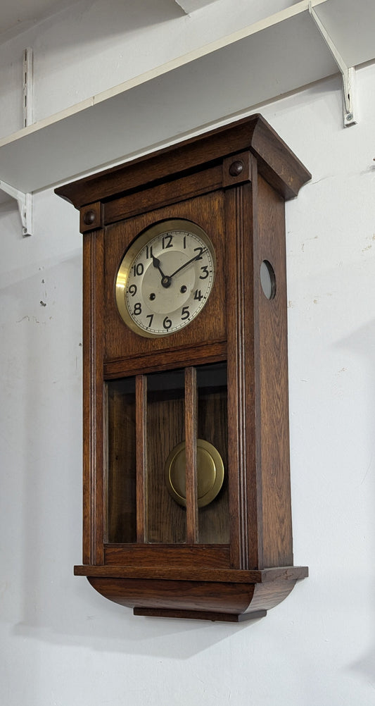 Antique Edwardian Oak Wall Clock - German Strike Movement