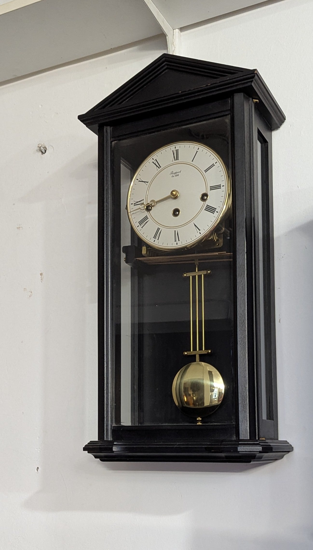 Rapport Mechanical Westminster Wall Clock - Ebony & Glass (1970s)