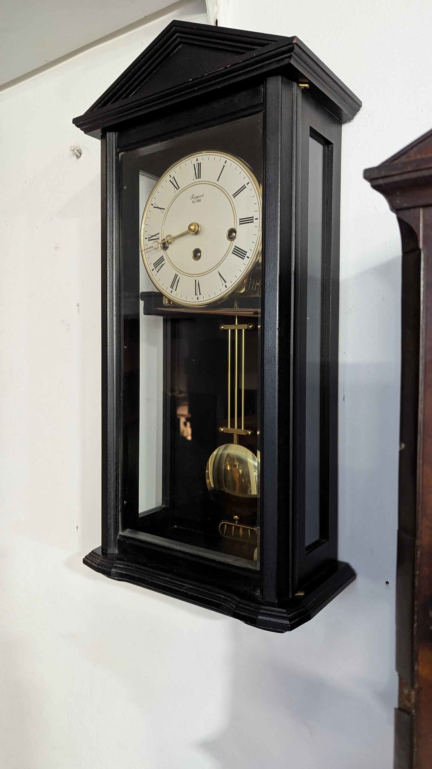 Rapport Mechanical Westminster Wall Clock - Ebony & Glass (1970s)