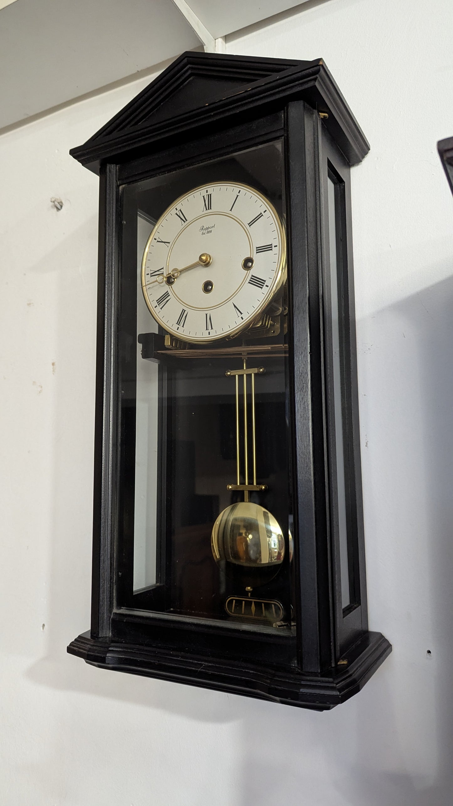 Rapport Mechanical Westminster Wall Clock - Ebony & Glass (1970s)