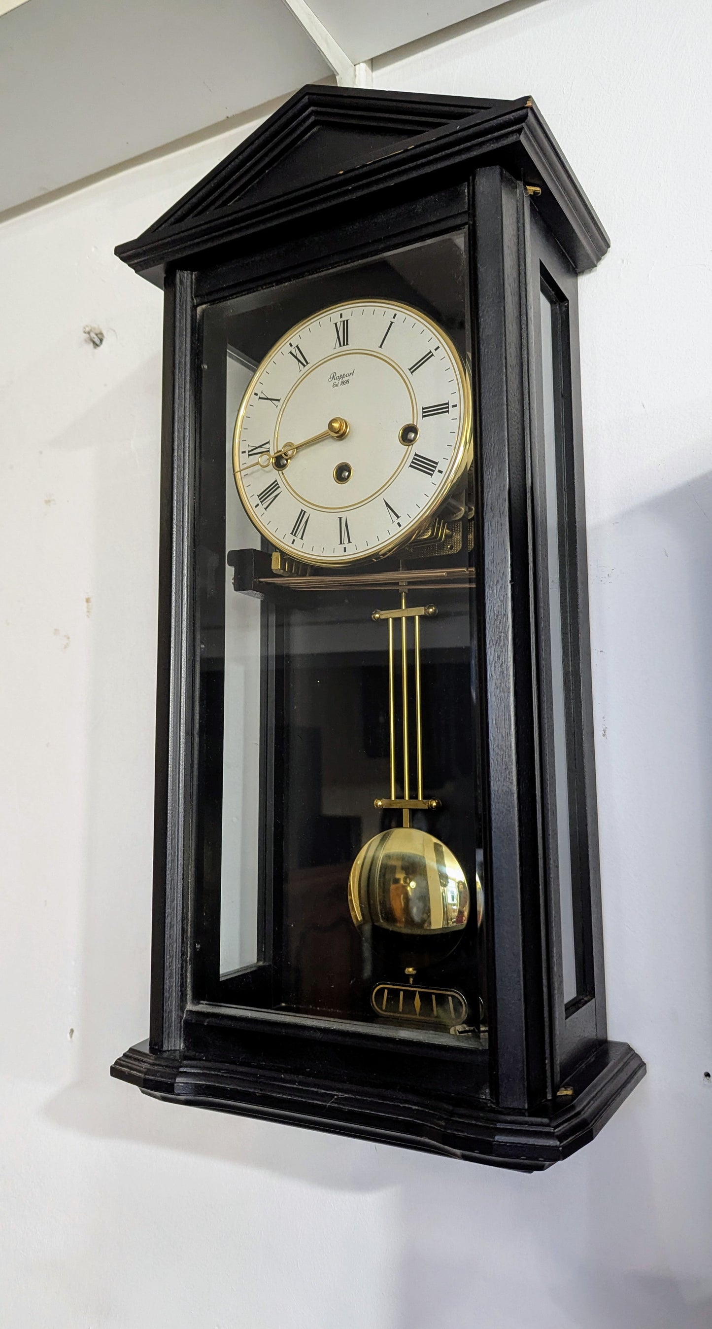 Rapport Mechanical Westminster Wall Clock - Ebony & Glass (1970s)