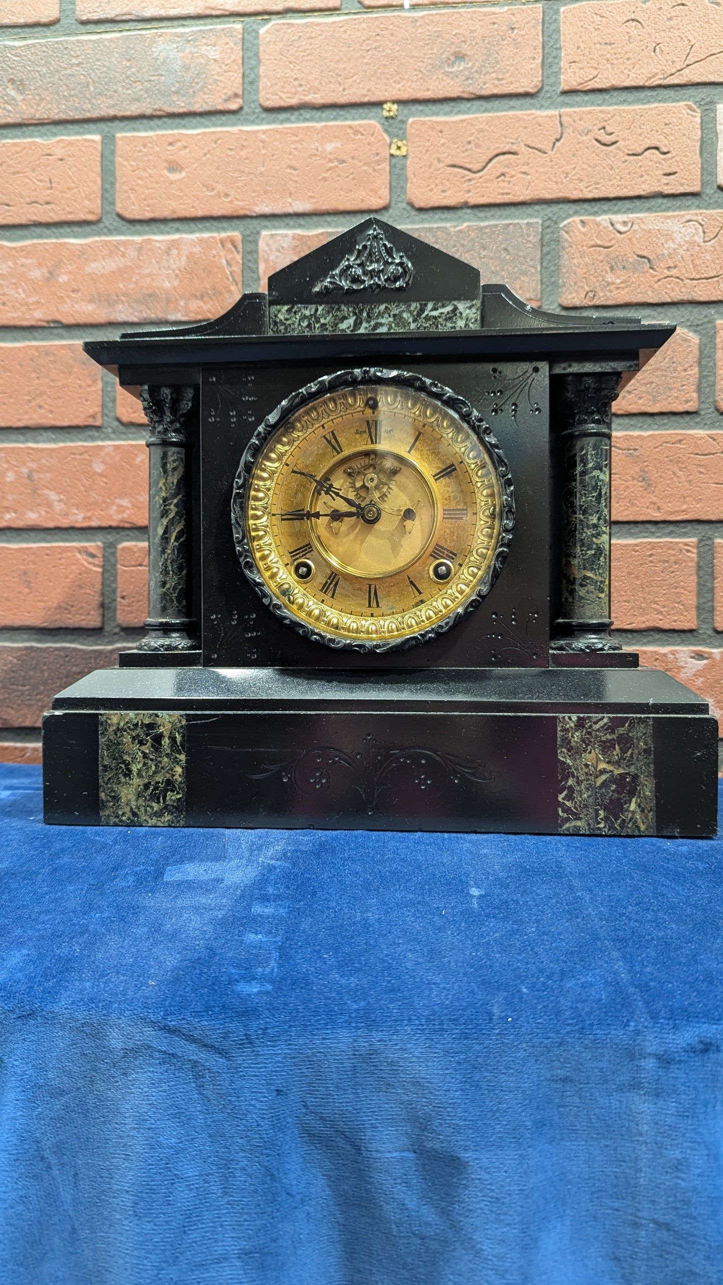 Antique American Marble Mantle Clock with Open Escapement – 8-Day Movement