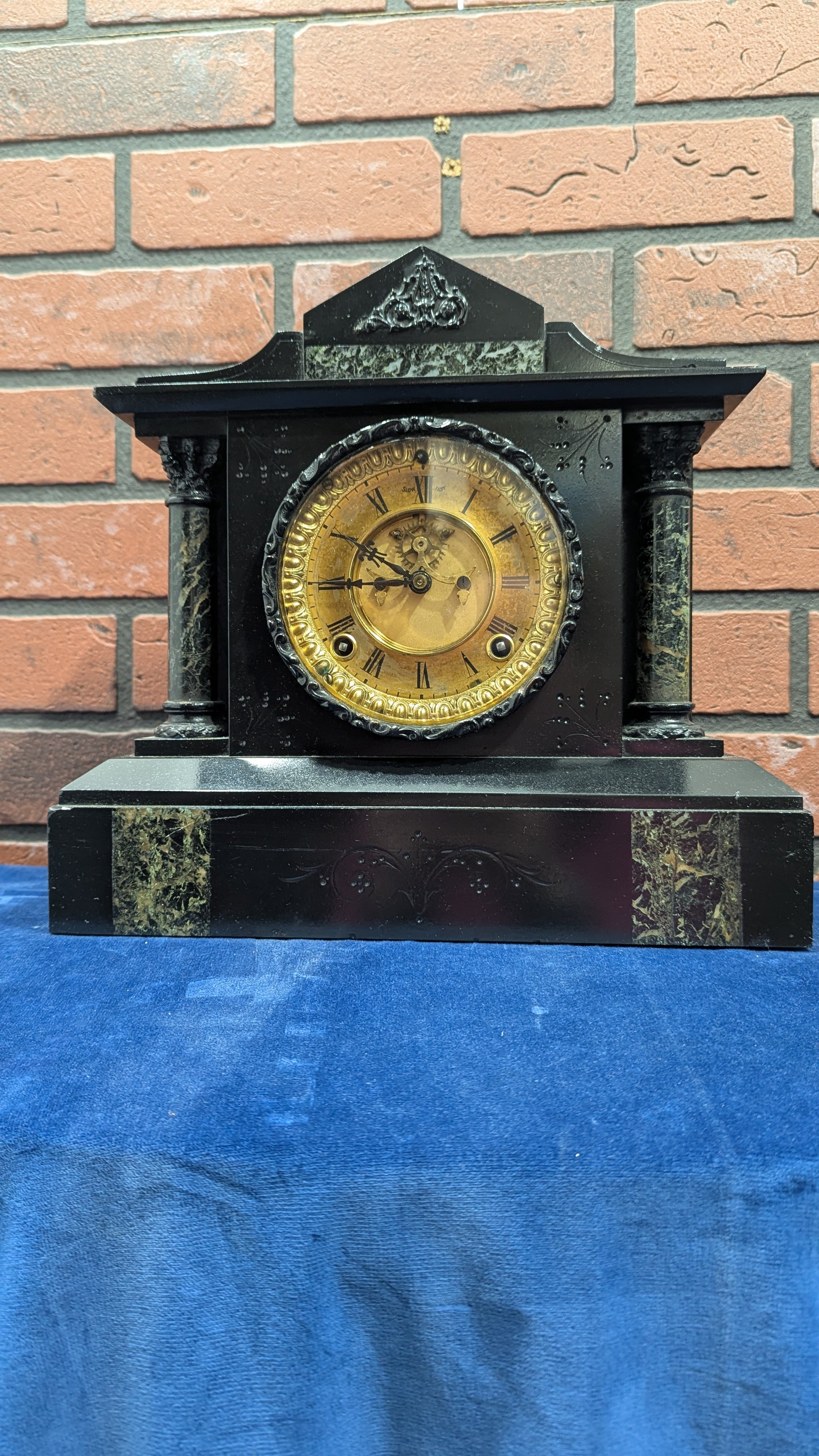 SH American Solid Marble Strike Mantle Clock