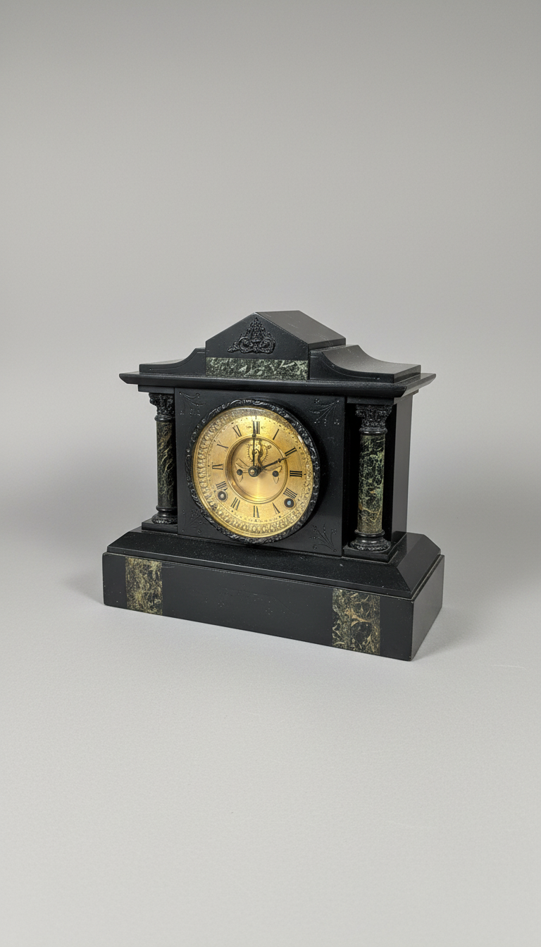 Antique American Marble Mantle Clock with Open Escapement – 8-Day Movement