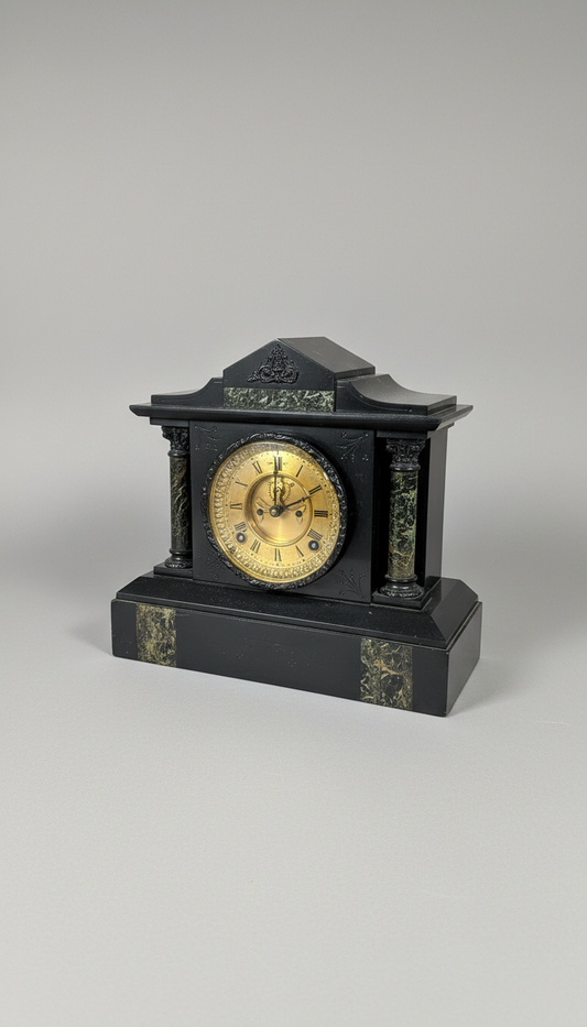Antique American Marble Mantle Clock with Open Escapement – 8-Day Movement