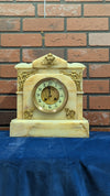 SH White Marble Strike Mantle Clock