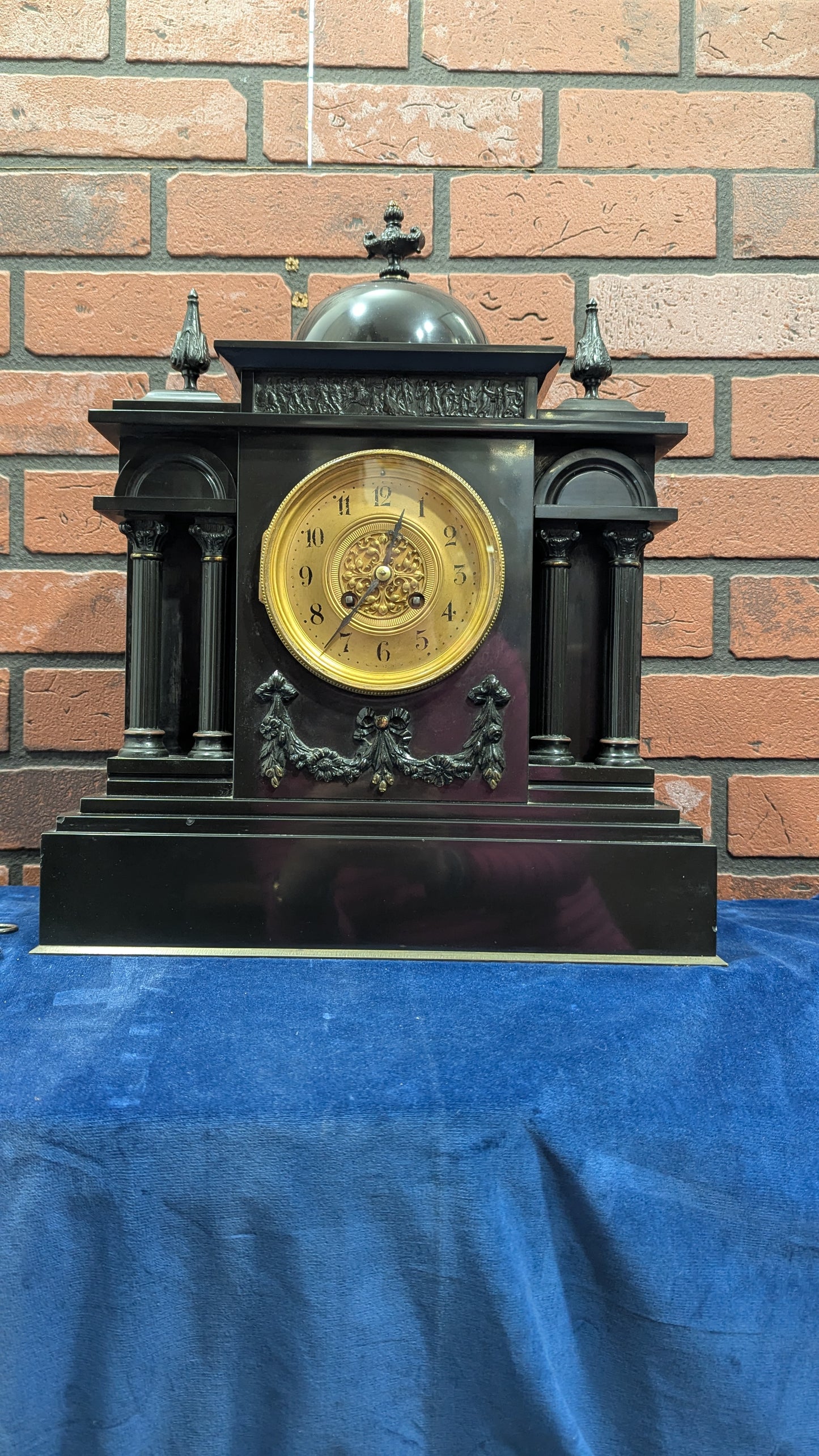 Antique French Marble Mantel Clock – Solid Marble, 8-Day Striking Movement