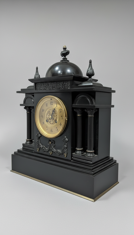 Antique French Marble Mantel Clock – Solid Marble, 8-Day Striking Movement