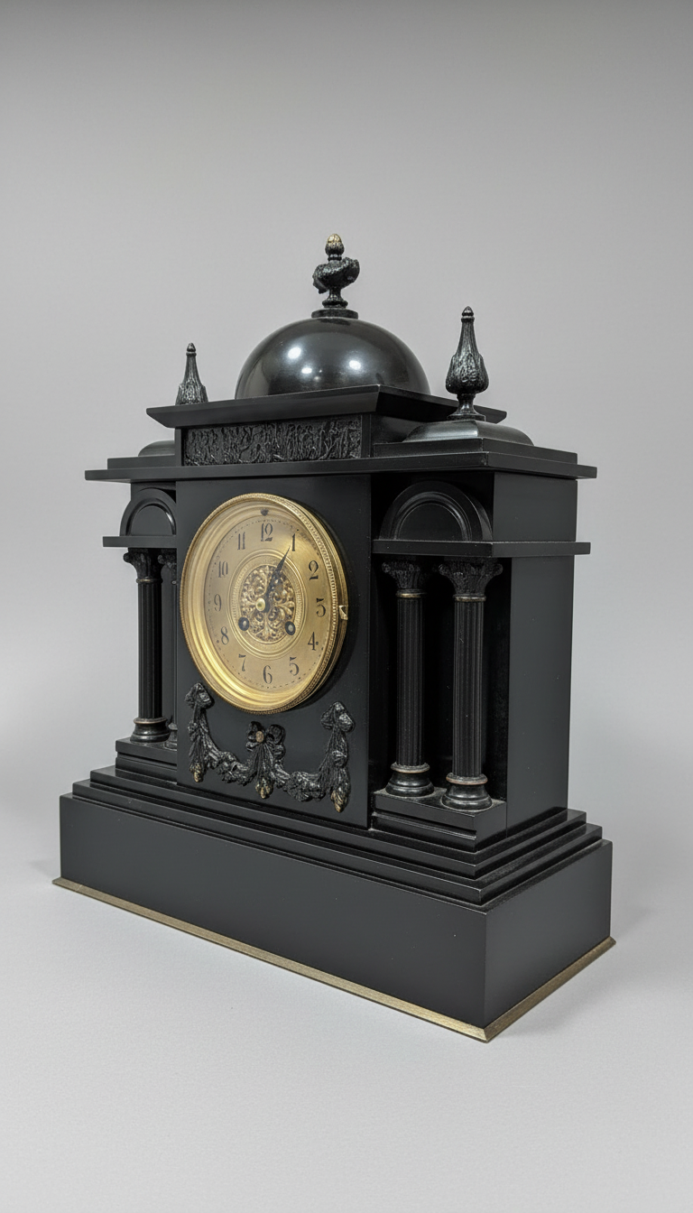 SH Polished Black Marble Mantle Clock