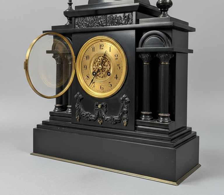 Antique French Marble Mantel Clock – Solid Marble, 8-Day Striking Movement