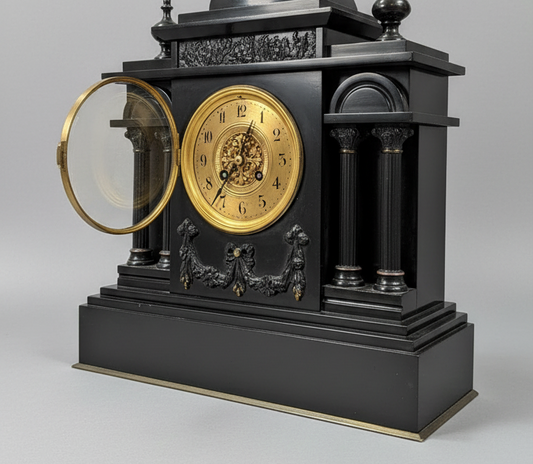 Antique French Marble Mantel Clock – Solid Marble, 8-Day Striking Movement