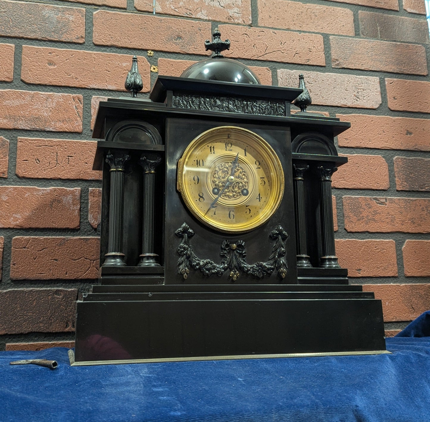 Antique French Marble Mantel Clock – Solid Marble, 8-Day Striking Movement