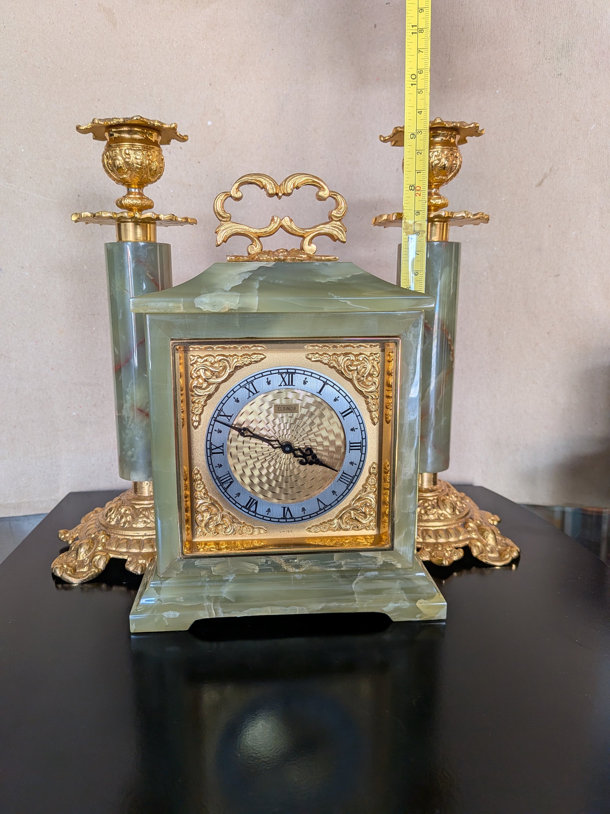 Vintage Green Onyx Clock &amp; Candlesticks Garniture Set | Imhof Swiss Movement