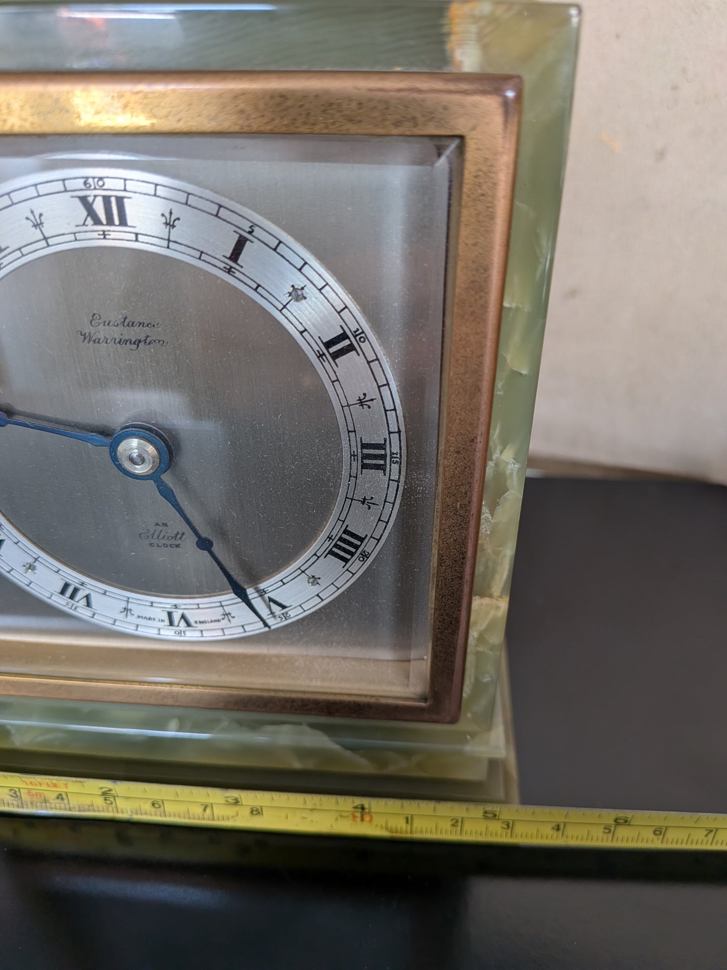 Elliott of London Green Marble & Onyx Mechanical Mantel Clock (Eustance, Warrington) – c.1960s