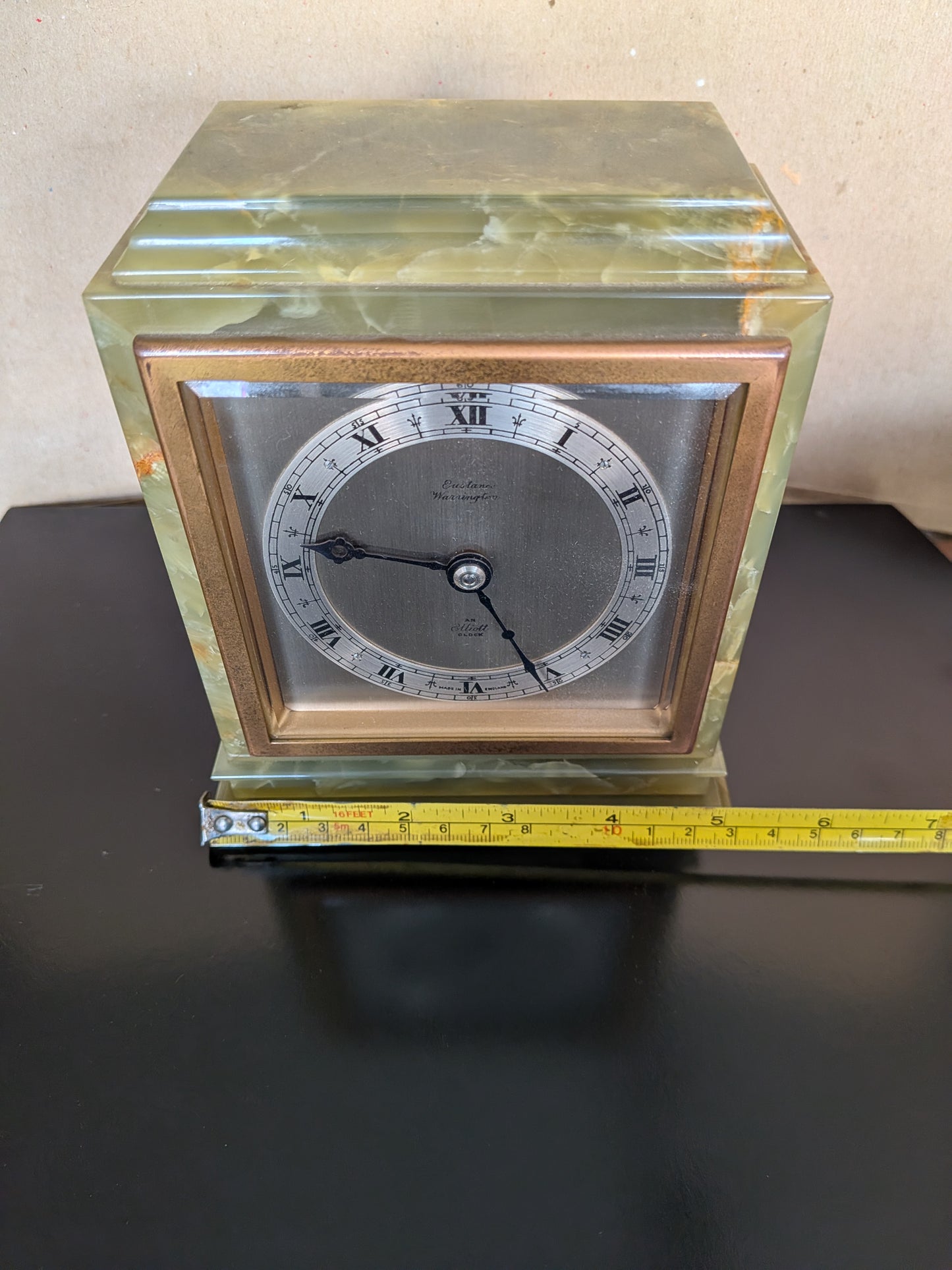 Elliott of London Green Marble & Onyx Mechanical Mantel Clock (Eustance, Warrington) – c.1960s