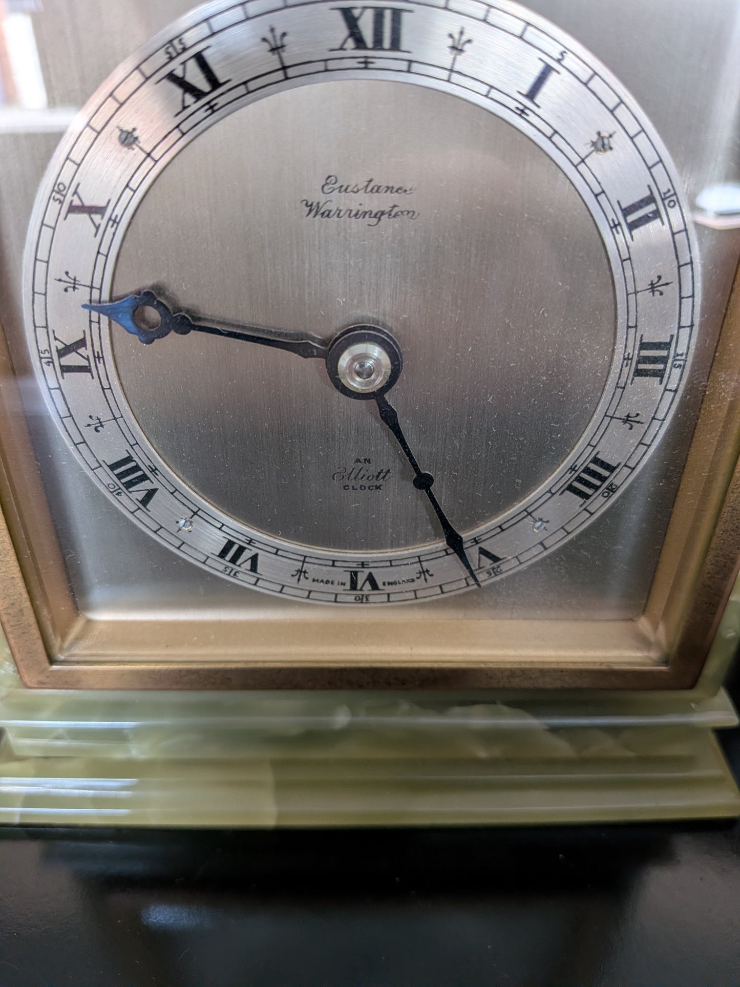 Elliott of London Green Marble & Onyx Mechanical Mantel Clock (Eustance, Warrington) – c.1960s