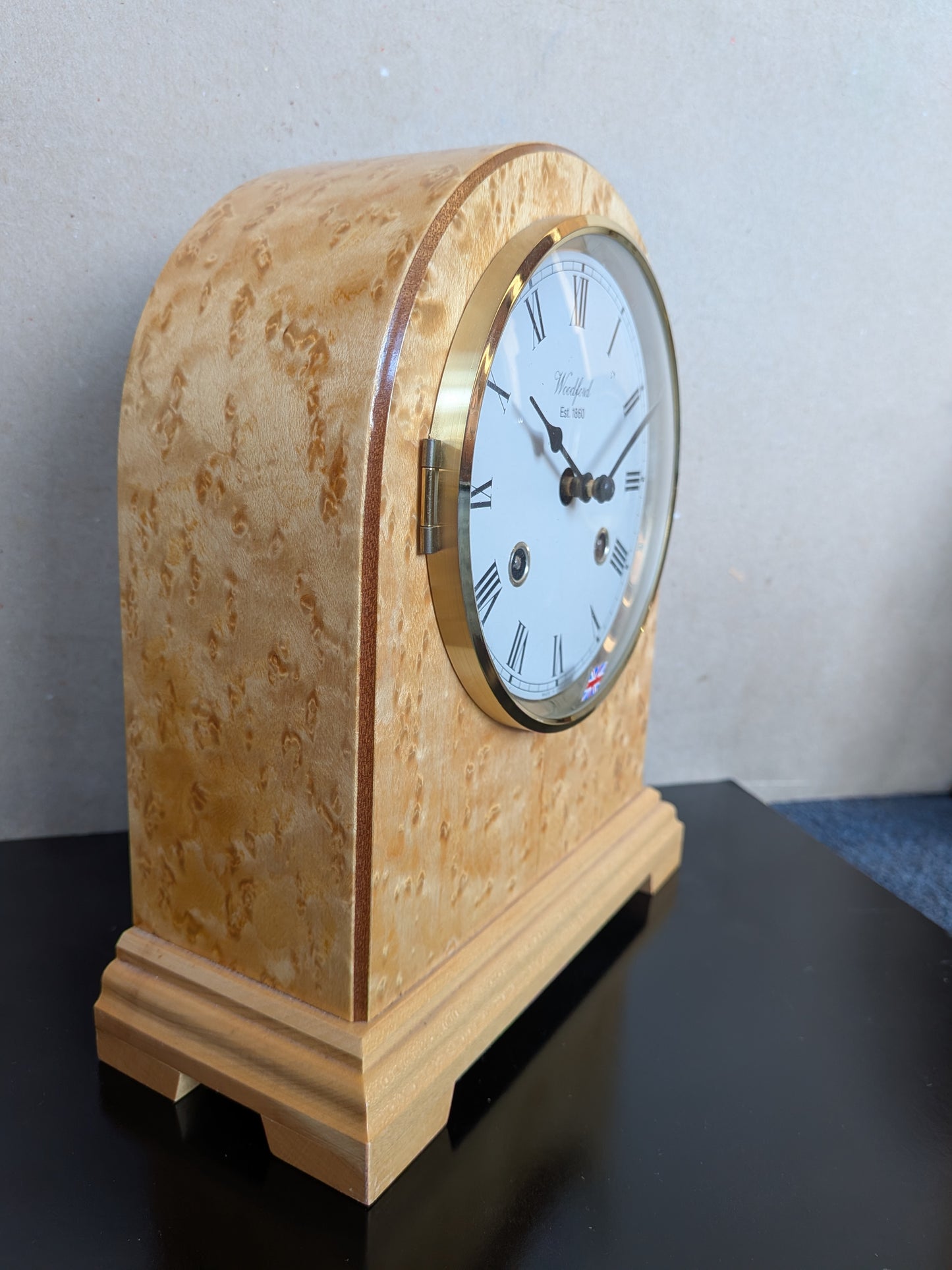 Woodford Beech Burr Mechanical Mantle Clock