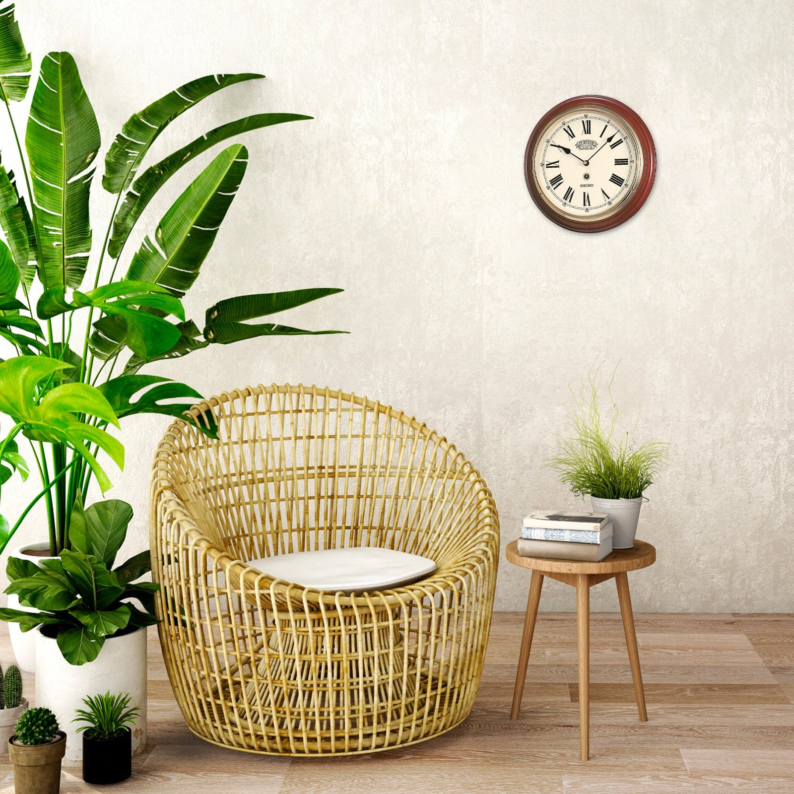 Seiko SILENT Polished Mahogany Finish Wall Clock